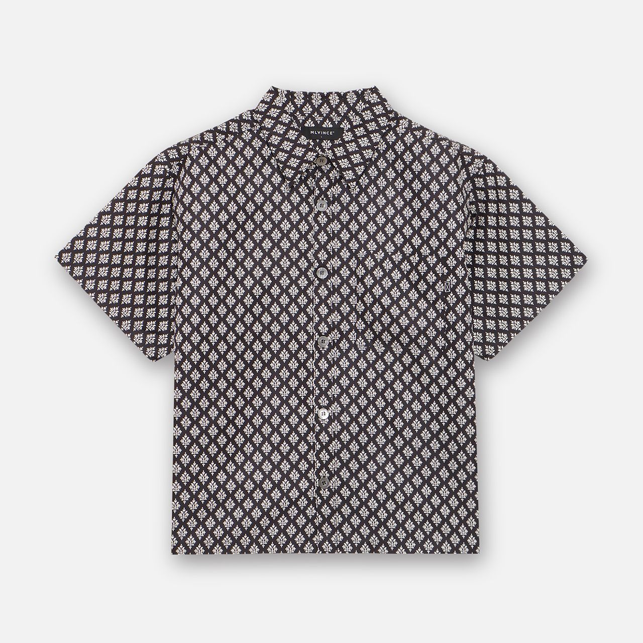 メルヴィンス MLVINCE MONOGRAM S/S SHIRTS BLACK 半袖シャツ 柄シャツ モノグラム ストリートファッション セットアップ
