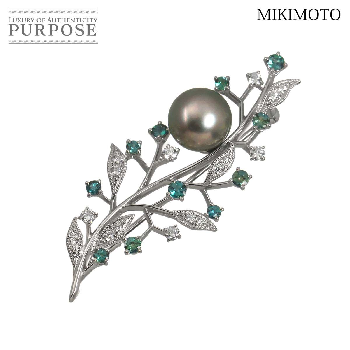 ミキモト MIKIMOTO 黒蝶真珠 10.1mm アレキサンドライト 0.95ct ダイヤ 0.35ct ブローチ K18 WG Brooch【ソーティング付き】 90321577