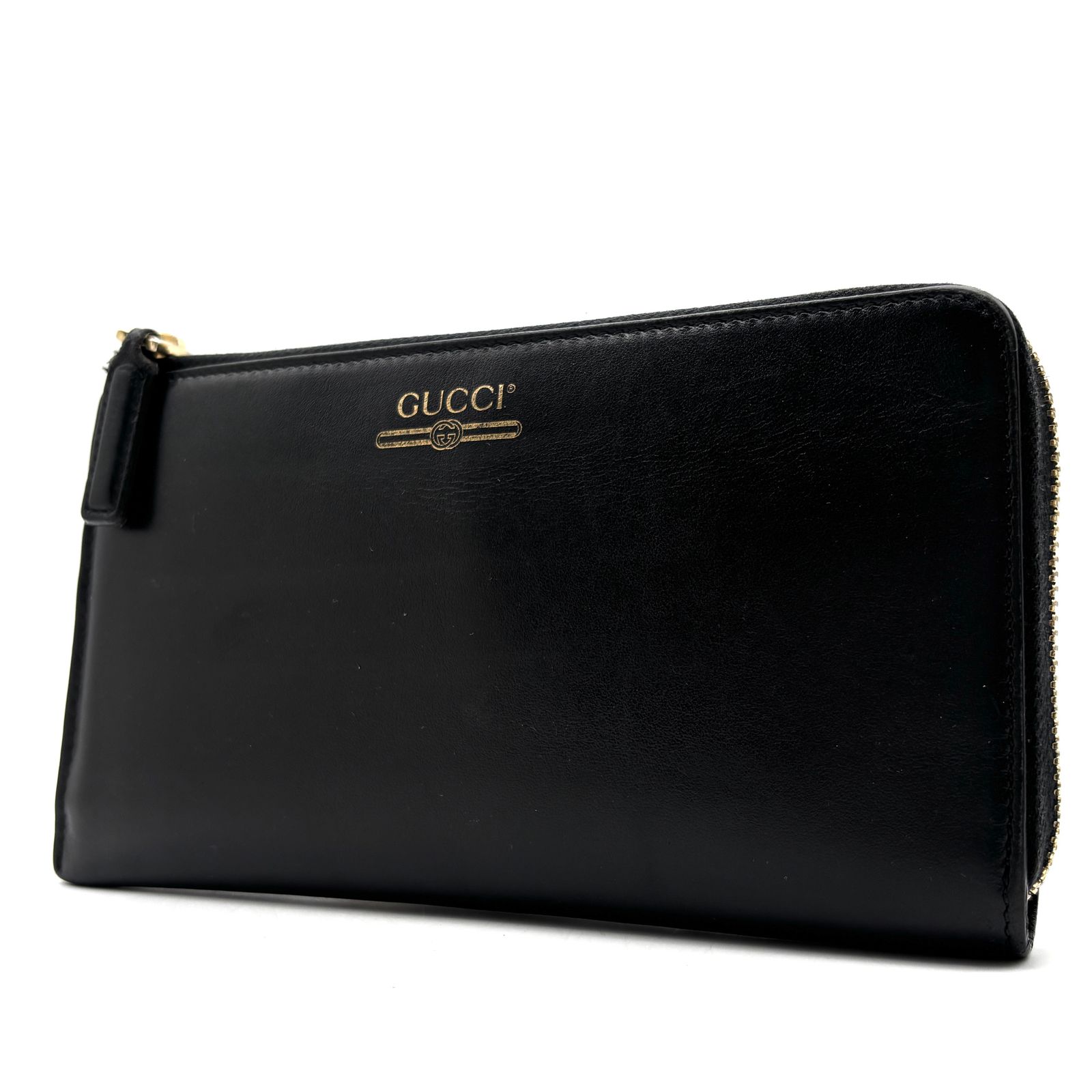 美品 グッチ GUCCI ヴィンテージロゴ プリント L字ファスナー 長財布 ロングウォレット ブラック 黒 レザー 本革 ボーナス 夏休み 帰省 お盆 敬老の日 サマーギフト シルバーウィーク ご褒美