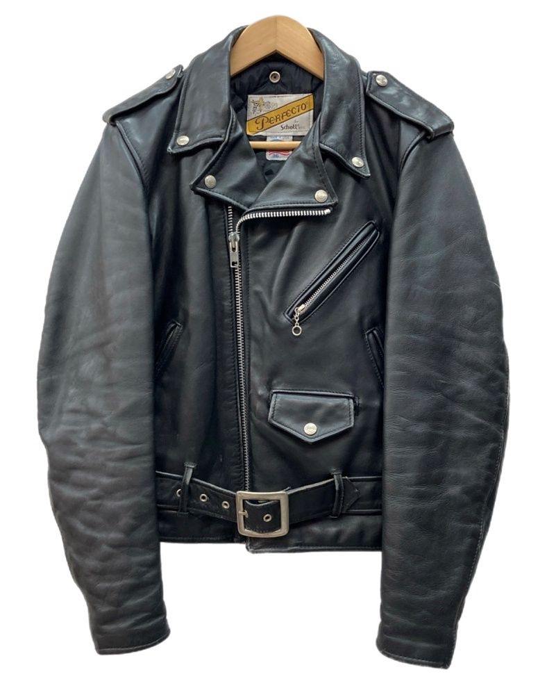 ショット SCHOTT PERFECTO Double Riders Jacket ダブル ライダース ジャケット ジップアップ バイカー 革ジャン ベルト アウター 黒 618 サイズ36 ジャケット 無地 ブラック 104MT-3344