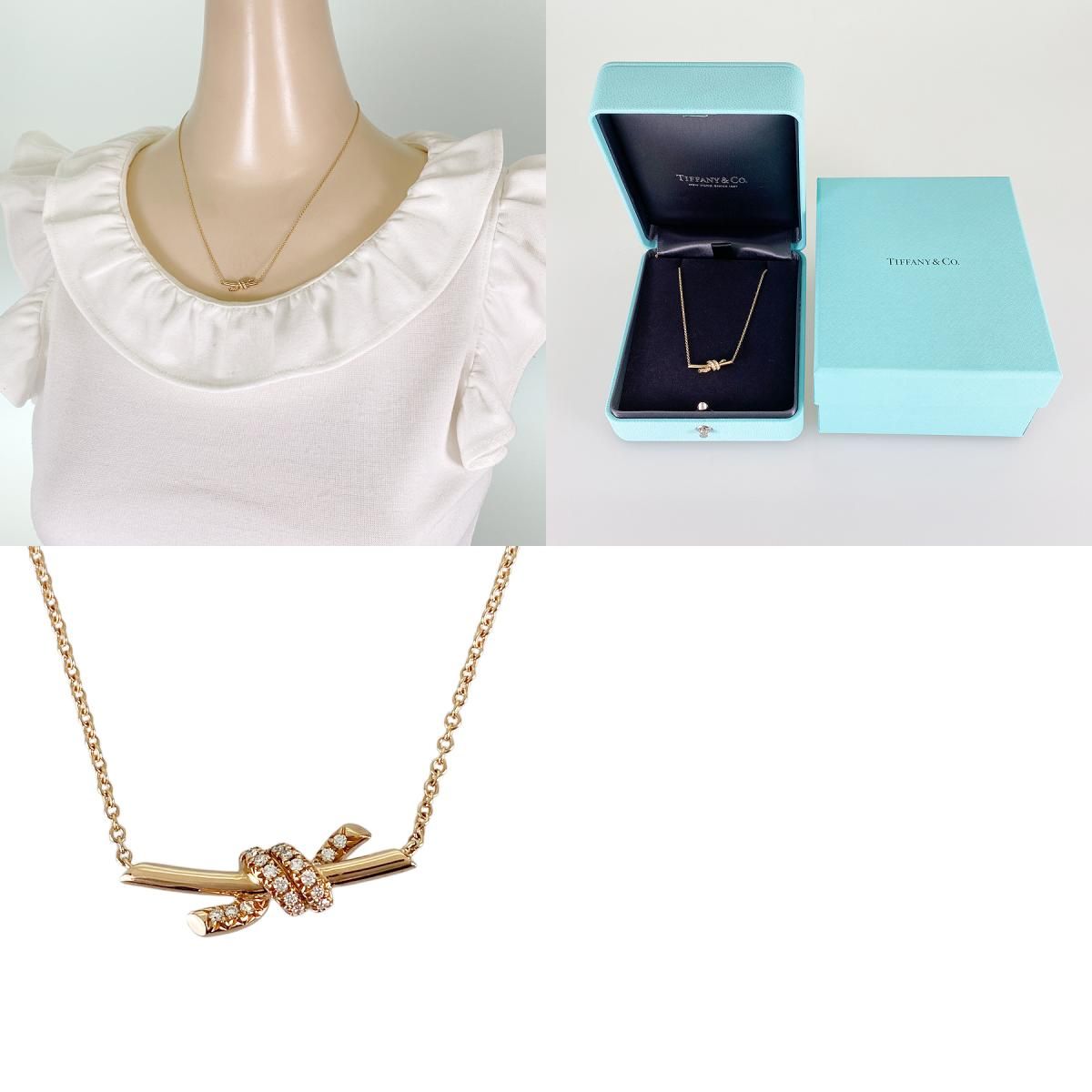 ティファニー TIFFANY&Co. ノット K18PG ダイヤモンド ネックレス ss