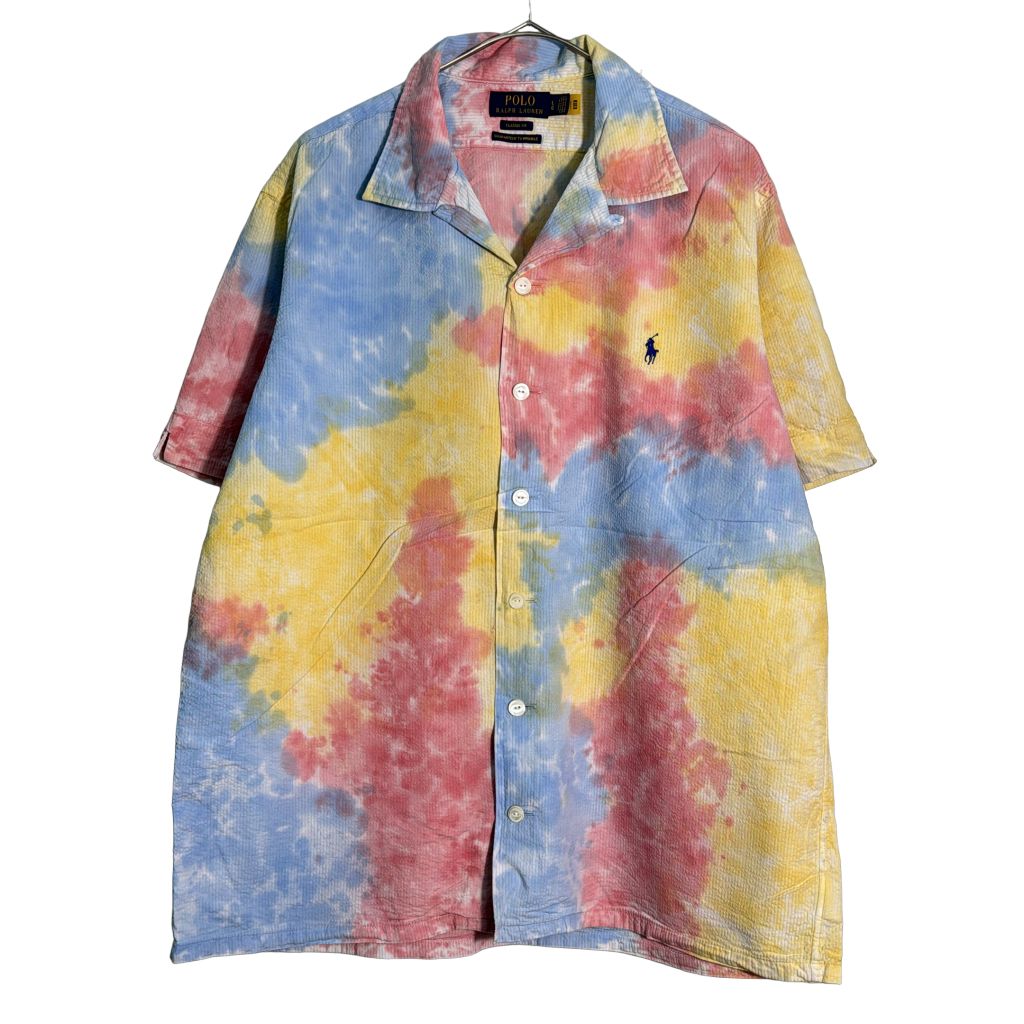 Polo by Ralph Lauren ポロ ラルフローレン オープンカラー シアサッカーシャツ タイダイ マルチカラー(メンズ L)中古 古着 Y4101