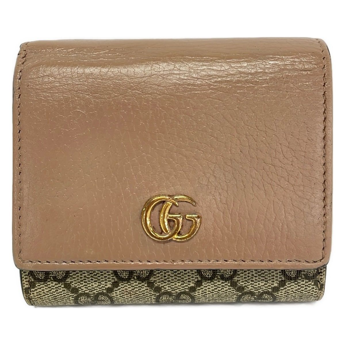 GUCCI(グッチ) 2つ折り財布 GGマーモント 598587 ベージュ×アイボリー×ダークグレー レザー