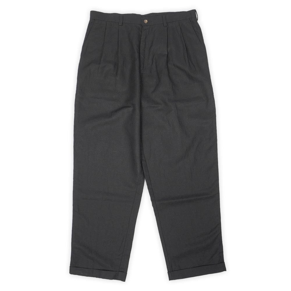 クレイボーン Claiborne 90s 90年代 2タック コットンリネントラウザー スラックス USA ヴィンテージ アメリカ 古着 メンズ ズボン パンツ ブラック 黒 W34 L30【中古】