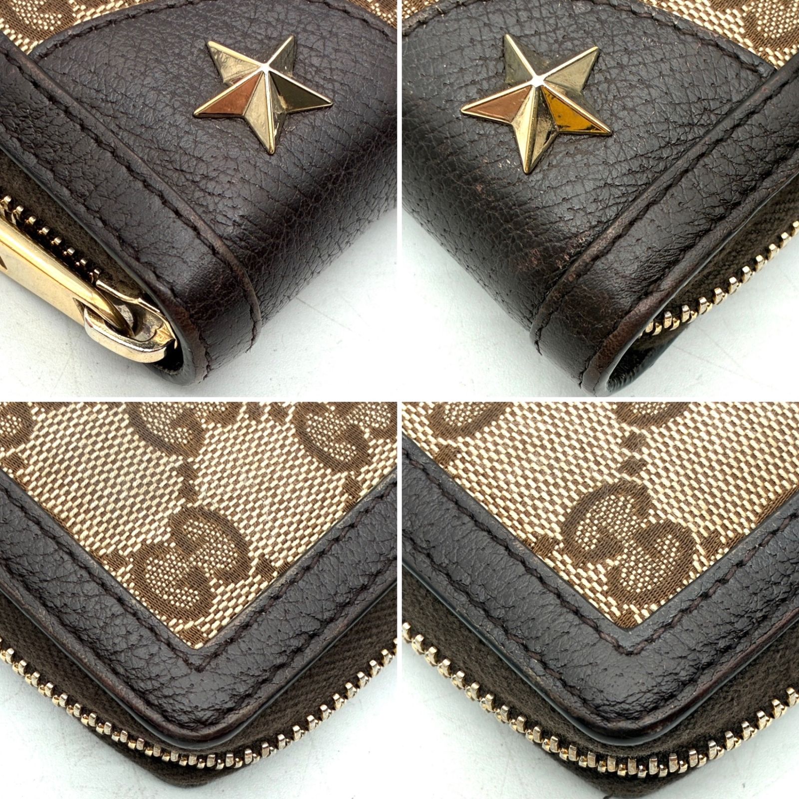 美品 グッチ GUCCI GGスプリーム シェリーライン ビー スター ラウンド 