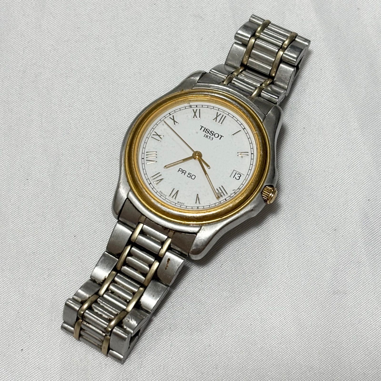 【送料無料】TISSOT/ティソ/PR50/1853/ホワイト×シルバー/クォーツ腕時計/電池切れ/動作未確認/中古品/ジャンク品扱い