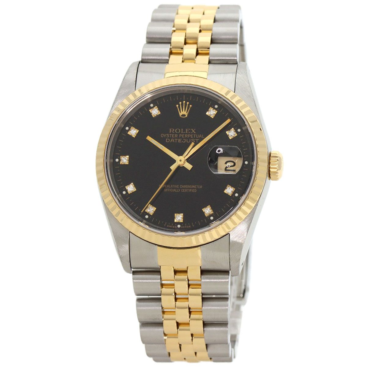 ROLEX 16233 デイトジャスト 6コマ SSxK18YG メンズ ROLEX ロレックス 16233G デイトジャスト 10P ダイヤモンド 腕時計 SS