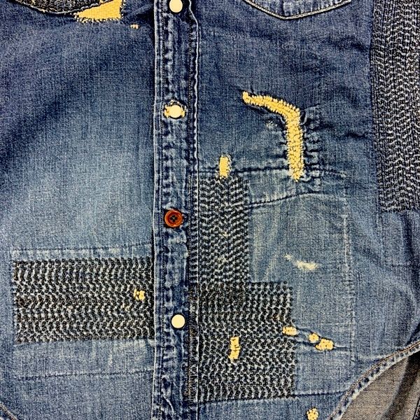KAPITAL キャピタル 刺し子パッチワークデニムシャツ 半袖シャツ