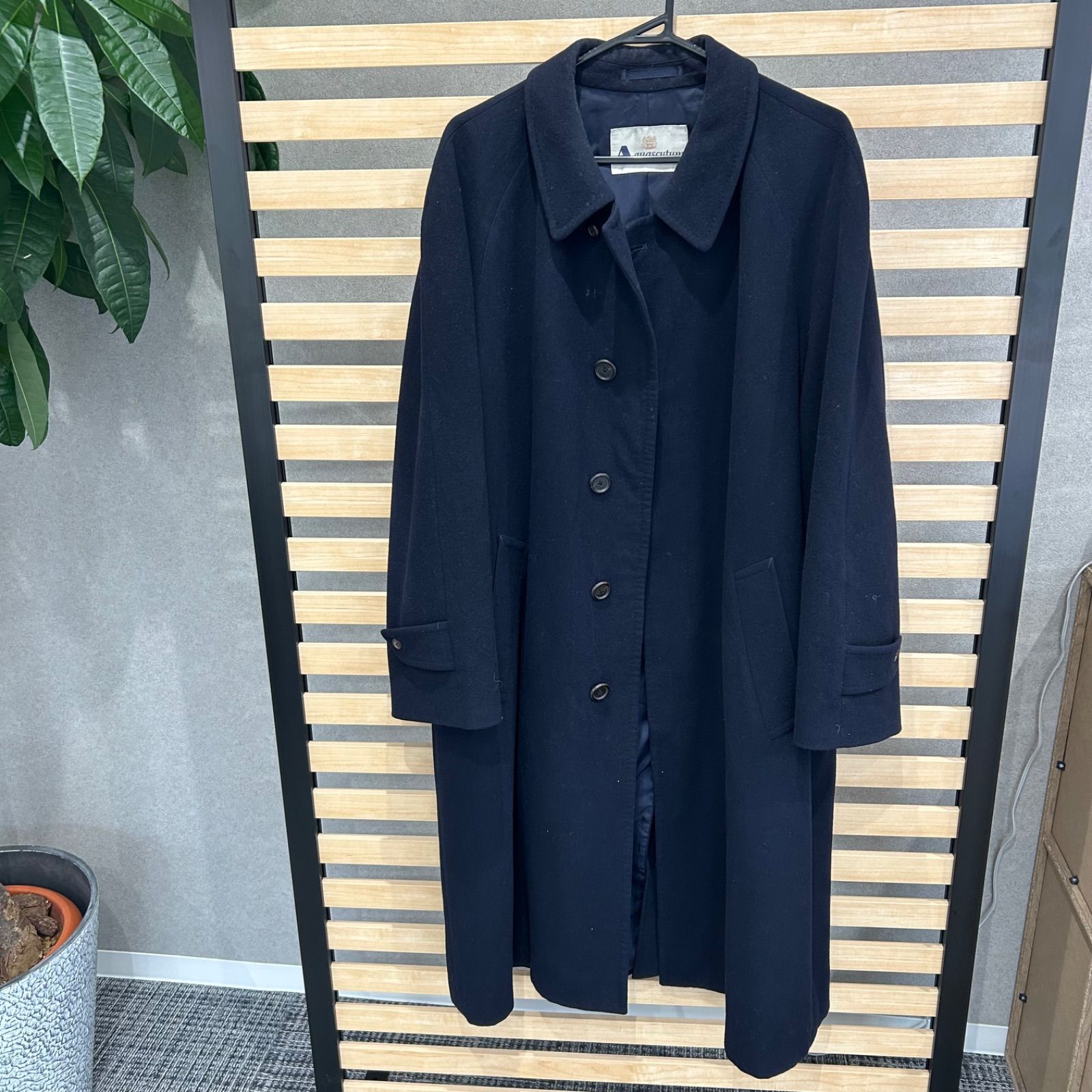 【Aquascutum OF LONDON】カシミヤ混 ステンカラーコート ネイビー ロングコート