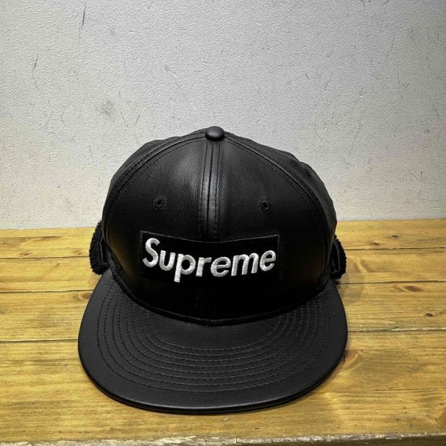 Supreme 22aw Leather Earflap Box Logo New Era 7-1/ 57.7cm シュプリーム レザー イヤーフラップ ボックス ロゴ ニューエラ キャップ 心斎橋店