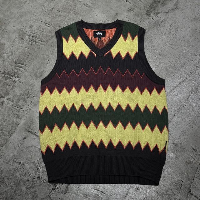 STUSSY ZIGZAG PATTERN KNIT VEST SIZE-M ステューシー ジグザグ ニットベスト 心斎橋店