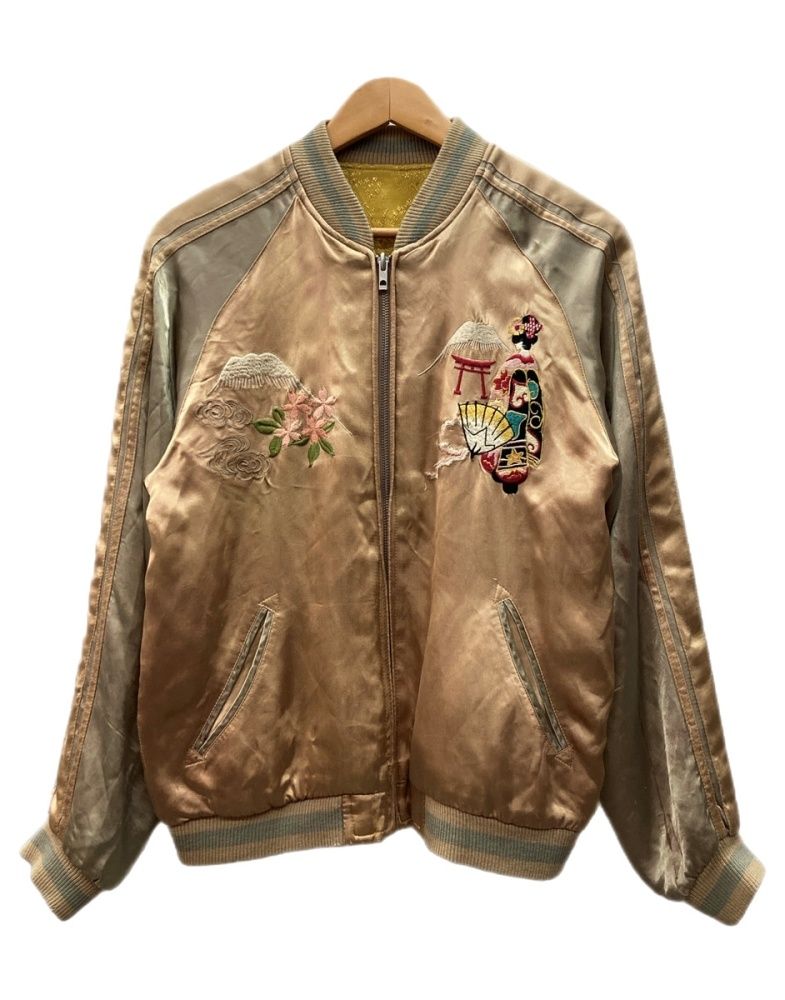 ハナタビガクダン 花旅楽団 Reversible Souvenir Jacket リバーシブル スーベニア ジャケット スカジャン ジップアップ 刺繍 アウター 金 ジャケット 地図 ゴールド Mサイズ 104MT-3347