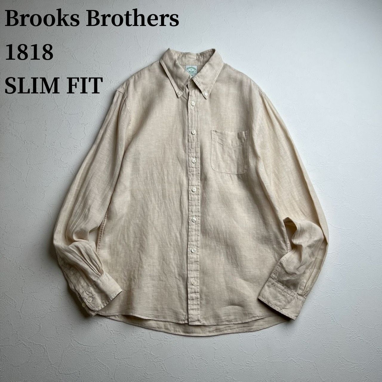 Brooks Brothers 1818 SLIM FIT BD　リネン　長袖シャツ　ブルックスブラザーズ　ライトベージュ　M 古着