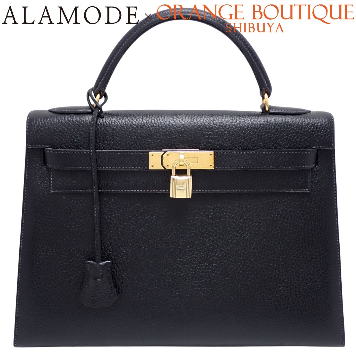 HERMES(エルメス) ケリー32(外縫い) ブラック黒 アルデンヌ ゴールド金具 〇W刻印 ハンドバッグ レディース 40802201082【中古】【アラモード】