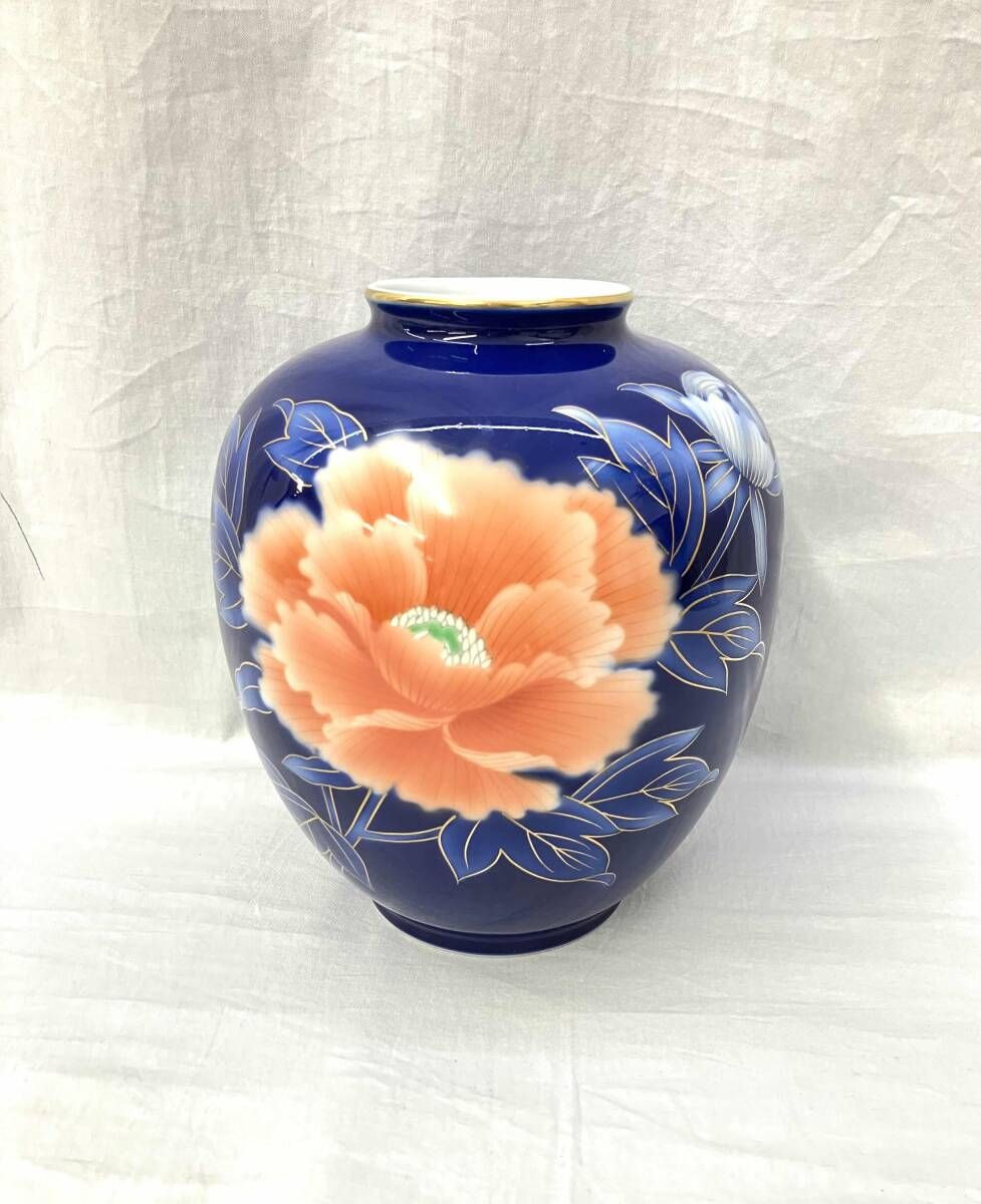 深川製磁 花瓶 金彩 花器 フラワーベース 花入 壺 工芸品 陶芸製 瑠璃