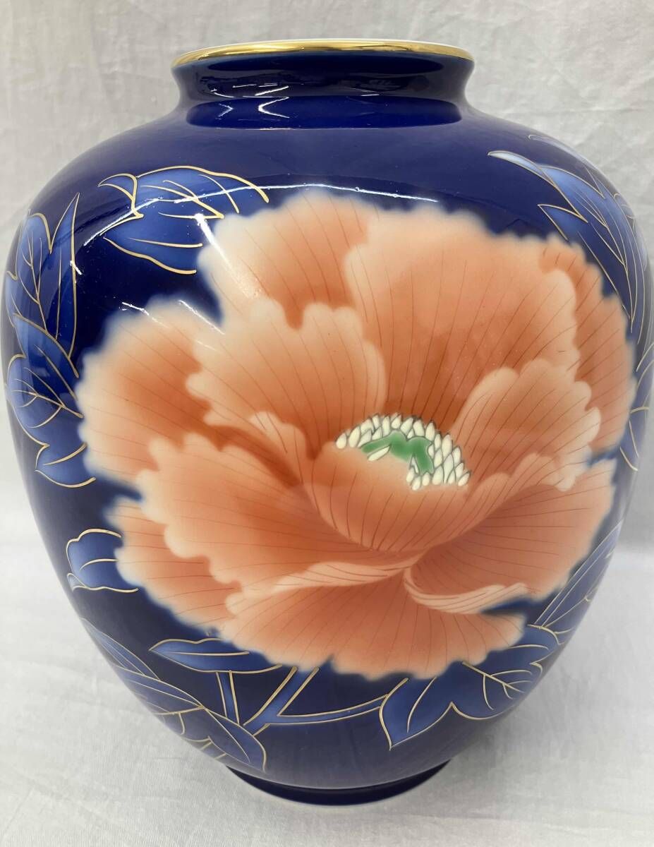 深川製磁 花瓶 金彩 花器 フラワーベース 花入 壺 工芸品 陶芸製 瑠璃