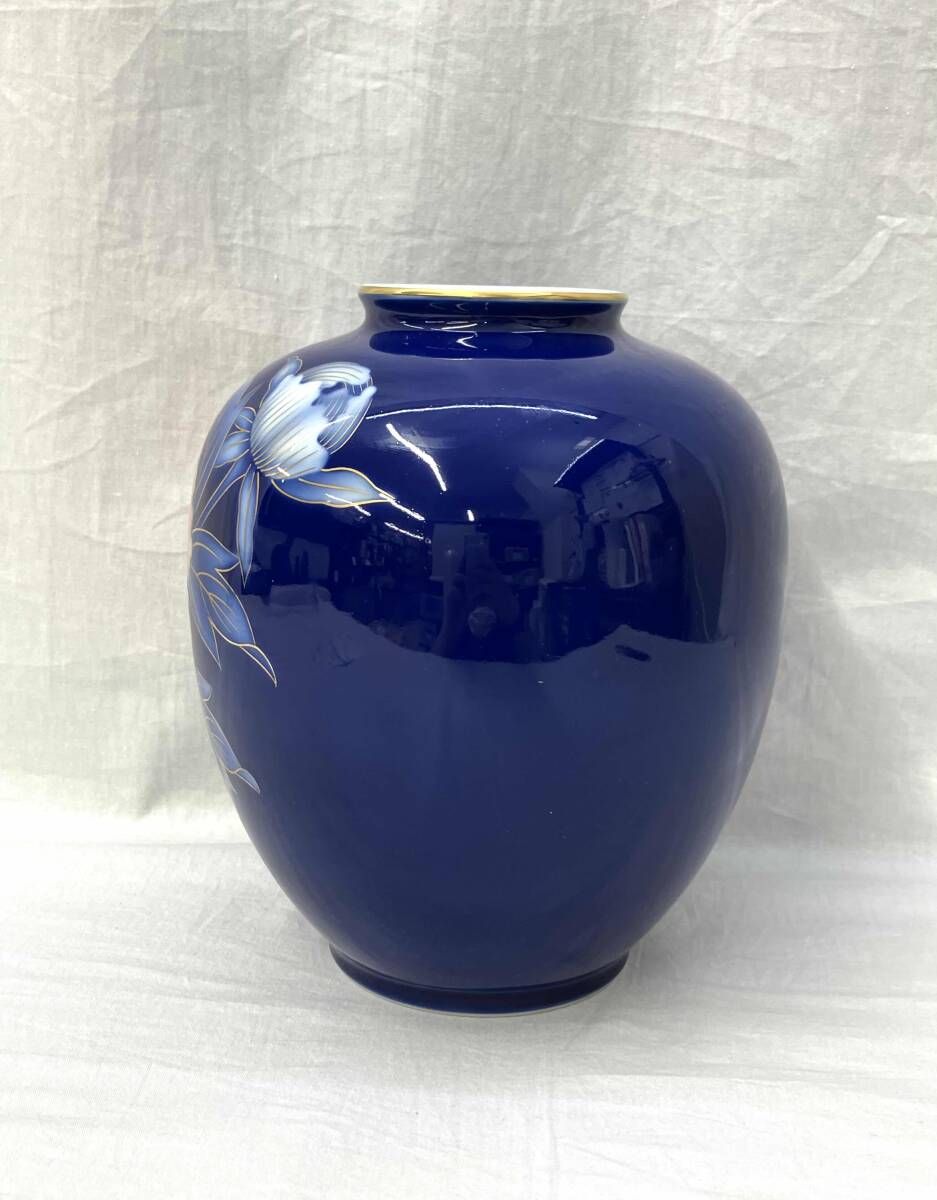 深川製磁 花瓶 金彩 花器 フラワーベース 花入 壺 工芸品 陶芸製 瑠璃