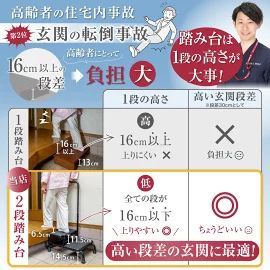 #3025 手すり付き2段踏み台 幅43×高さ最大99.5cm×奥行き58cm 高さ調整可能 玄関 段差 転倒防止 負担軽減 介護 ひざ 腰 手すり ステップ 介護用品 室内 手すり台 ※一部地域離島別途配送料有