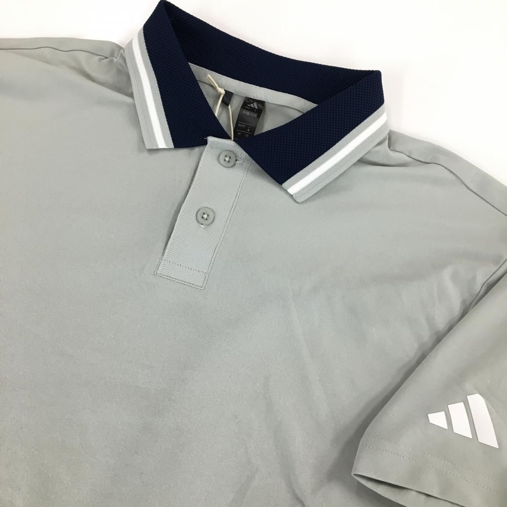 新品】アディダス 半袖ポロシャツ ライトグレー×ネイビー 袖ロゴ
