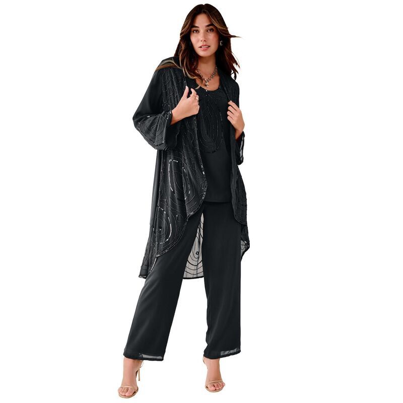 ロアマンズ レディース トップス ワンピース ジョーゼット プラスサイズ Roamans Womens Plusize Beaded Georgette 3Piece Pant Set Formal