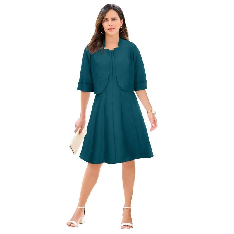 ロアマンズ レディース トップス ワンピース プラスサイズ ジャケット Roamans Womens Plusizelbow Sleeve FitAndFlare Dress With Bolero