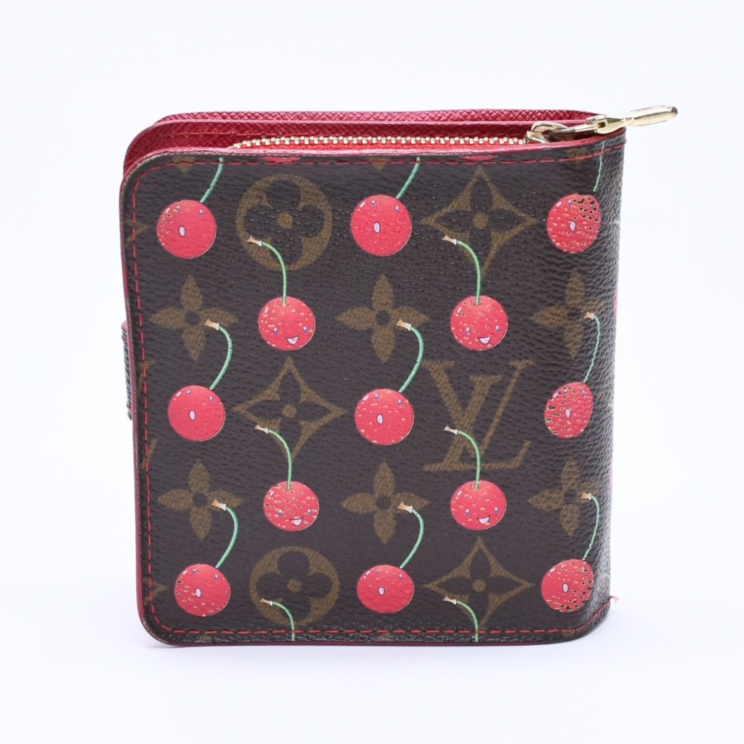ルイヴィトン モノグラムミニ 三つ折り財布 赤 美品 LOUIS VUITTON ルイヴィトン モノグラムチェリー コンパクトジップ