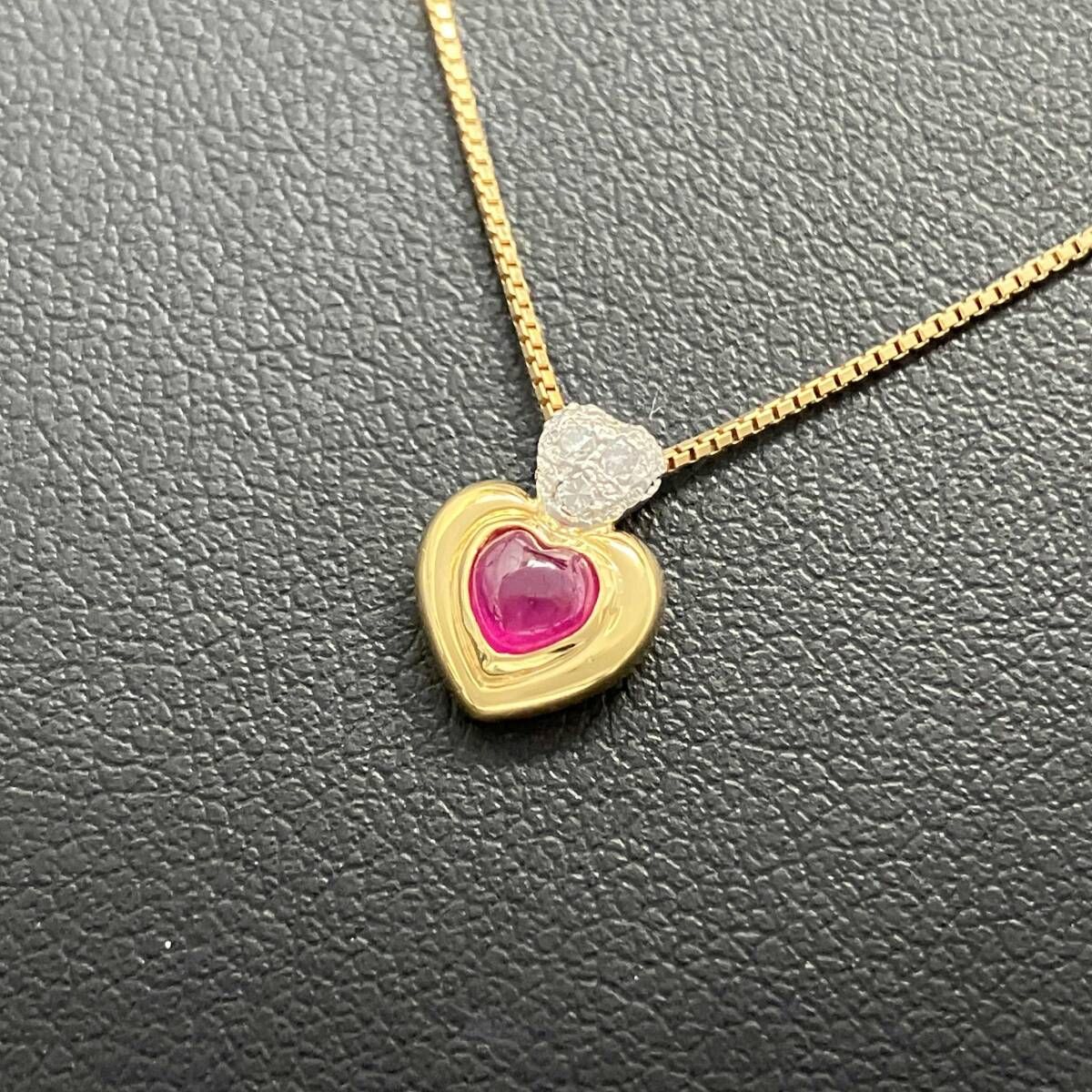 鑑別カード付 天然ルビー0.37ct 天然ダイヤモンド0.03ct デザイン ネックレス Pt900 K18 40cm 2.9g プラチナ 金 イエロー ゴールド 53,988円