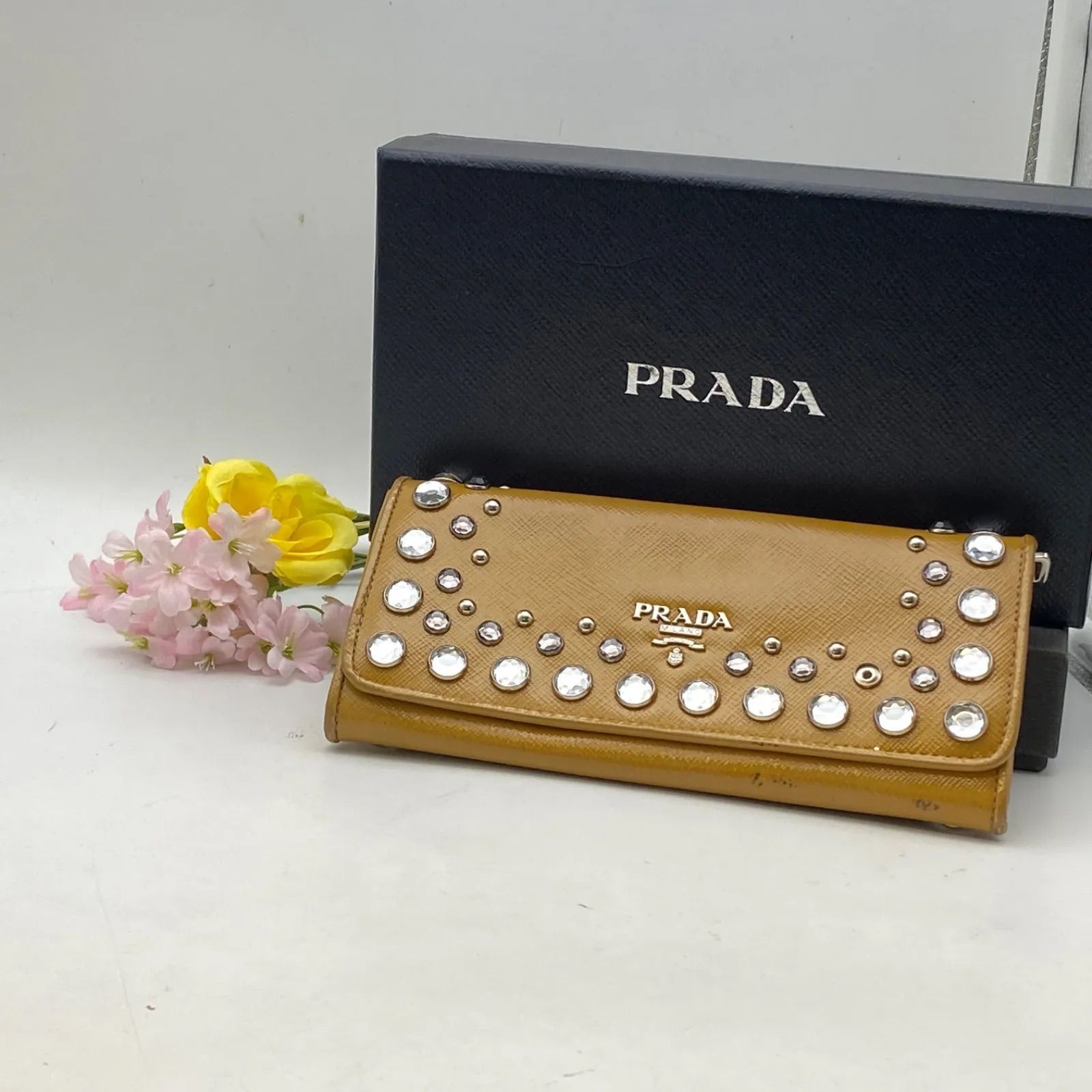 プラダ 長財布 2つ折り キャメル カード 小銭入れ ストーン GA424