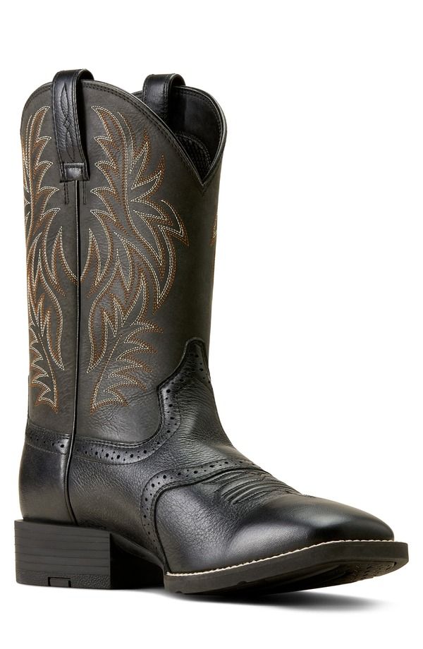 アリアト メンズ シューズ ブーツ・レインブーツ Ariat Sport Wide Square Toe Cowboy Boot Black Deertan Black ブラック