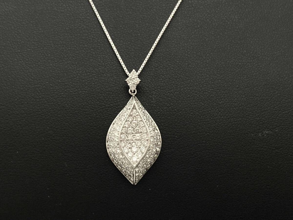 【CGL鑑別書付】 【3ct超】 K18WG 天然 ダイヤモンド 3.00＋0.09ct 中央宝石研究所 最大長 約44cm 7.2g ドロップ モチーフ パヴェ ダイヤ