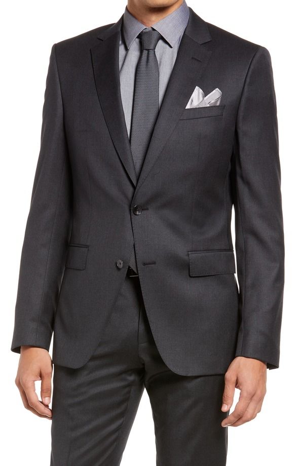 ボス メンズ アウター ジャケット・ブルゾン スリムフィット ウール BOSSlim Fit Solid Wool Suit Jacket Dk Gy