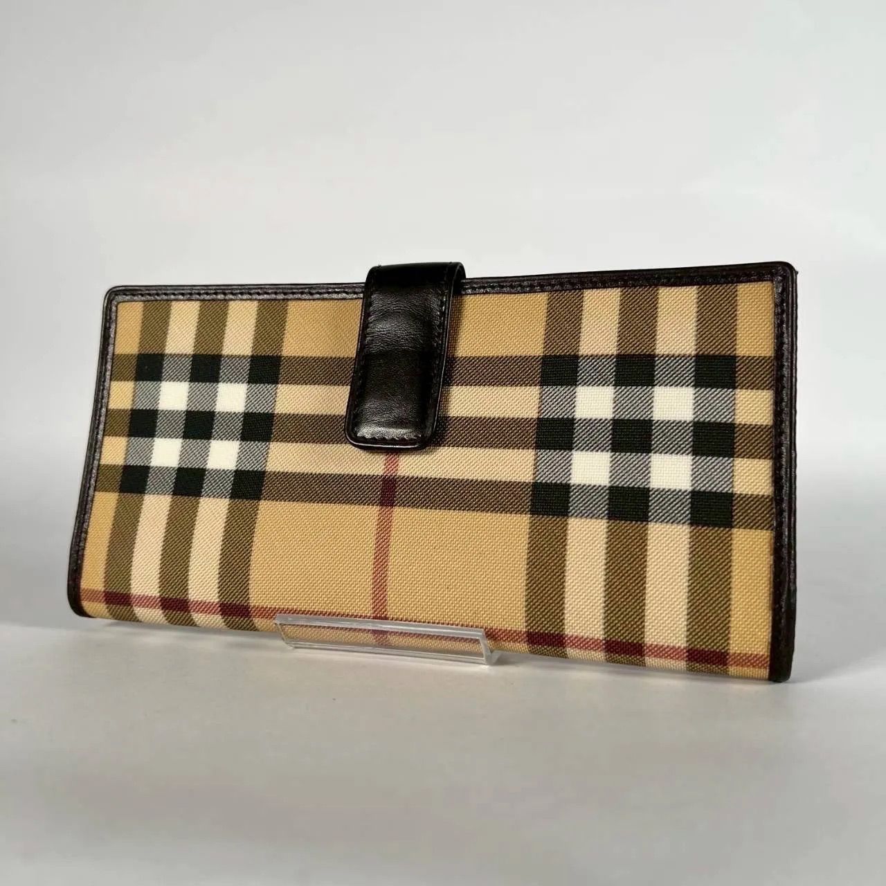S-44 BURBERRY バーバリー財布 二つ折り 長財布 ノバチェック PVC レザー ベージュ m132-1-260529