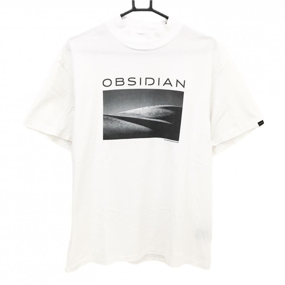 【美品】オブシディアン 半袖Tシャツ 白×黒 フロントプリント メンズ L ゴルフウェア OBSIDIAN