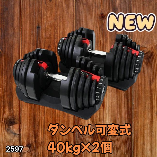 #2597 ダンベル 可変式 レッド 40kg 2個 総重量80kg 多機能 5~40kg 17段階調節 分かりやすいキロ表示 安全設計 省スペース 収納可能 ※一部地域離島別途配送料有