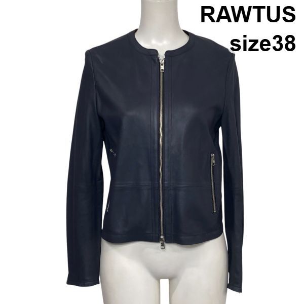 ◆ ロータス RAWTUS ノーカラーレザージャケット シングルライダース 長袖 袖ジップ チャコールグレー やぎ革 38 M 9号 レディース S6H035