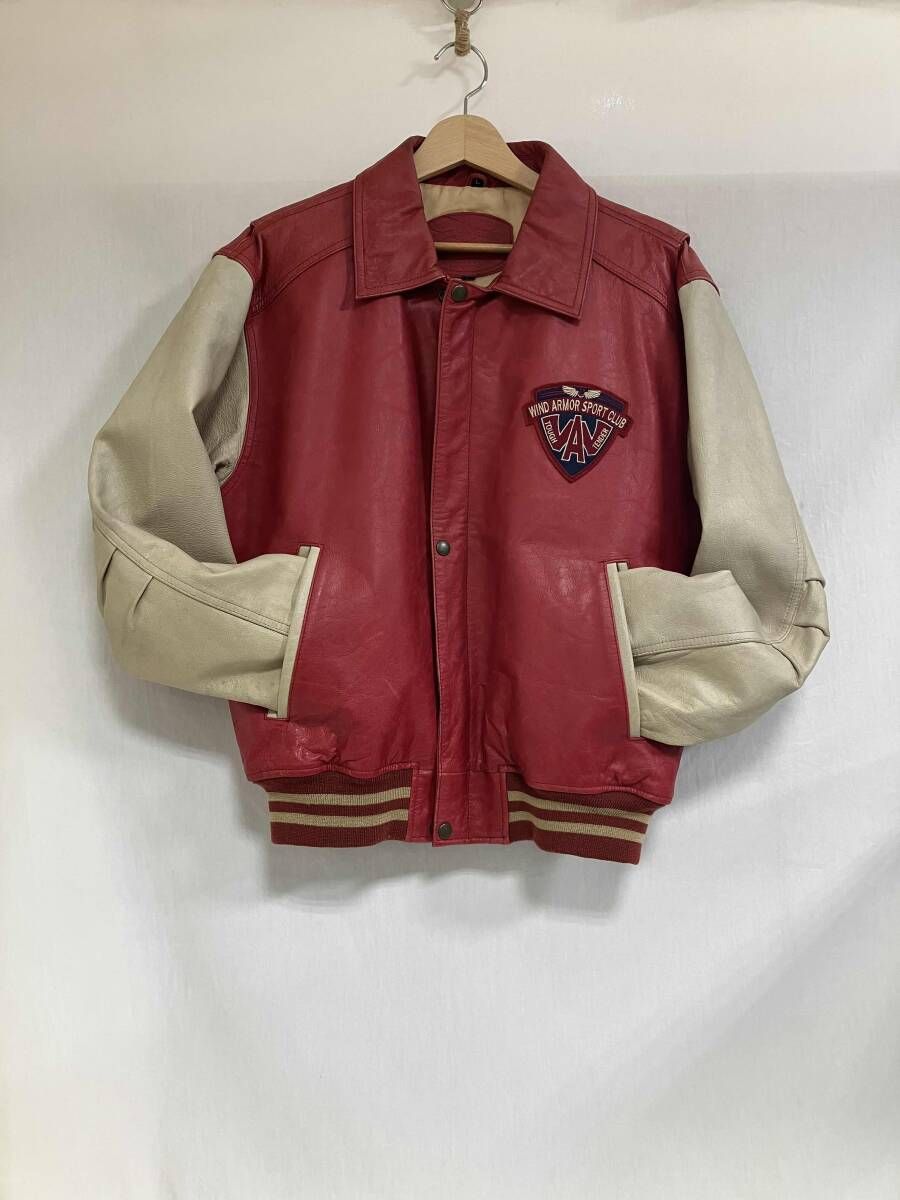 Wind Armor スタジャン レザー 山羊革 ワッペン　サイズL RED ウィンドアーマー
