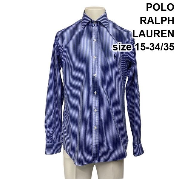 ◇ ポロラルフローレン POLO RALPH LAUREN カジュアルシャツ 長袖 ストライプ アイコン刺繍 ブルー 白 綿100％ 15-34/35 XL メンズ S6F658