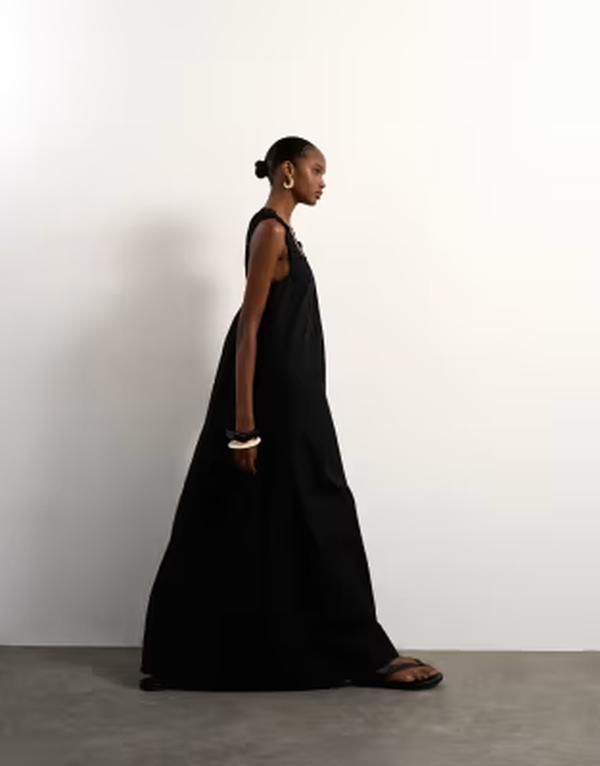 トップショップ レディース トップス ワンピース ギャザー マキシ Topshopoplin ruched neck maxi sundress Black ブラック