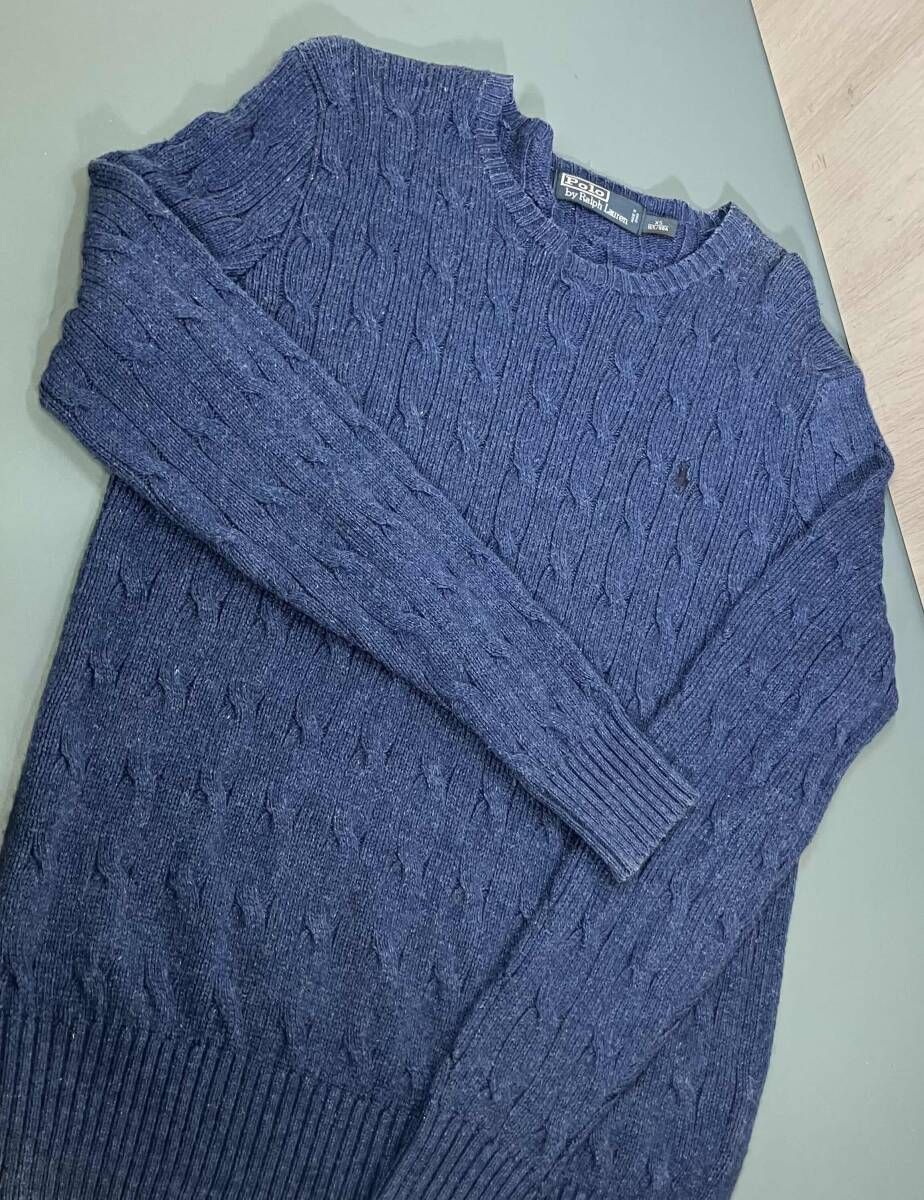 POLO by RALPH LAUREN/ポロ ラルフローレン/ 90s/SILK100%/ケーブルニット/サイズXS/ネイビー