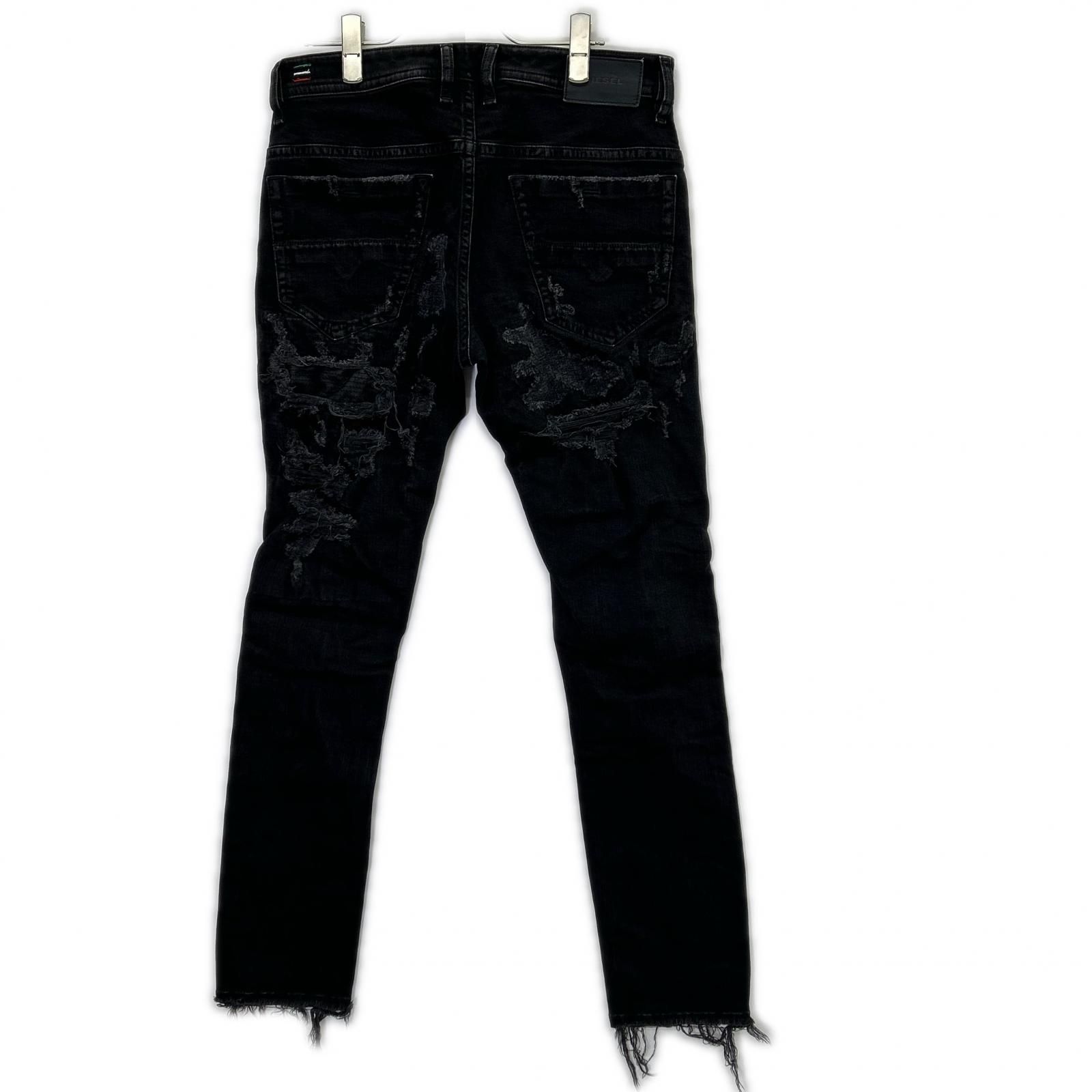 DIESEL ディーゼル ブラックTHOMMER クラッシュ加工 パンツ W30-L30 DIESEL ディーゼル ブラックTHOMMER クラッシュ加工 パンツ W30-L30