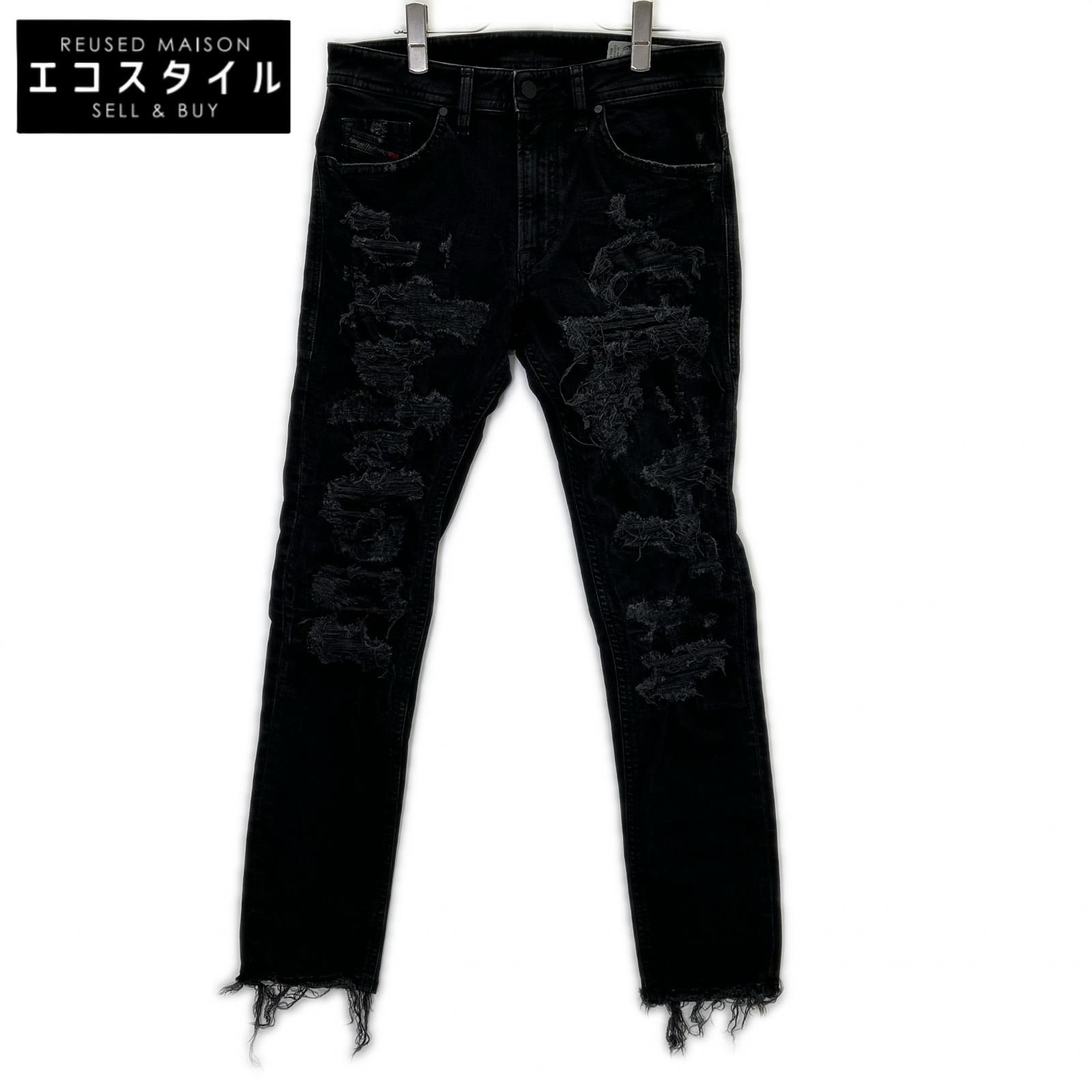 DIESEL ディーゼル ブラック LU-THOMMER USED加工 パンツ W30-L30 DIESEL ディーゼル ブラックTHOMMER クラッシュ加工 パンツ W30-L30