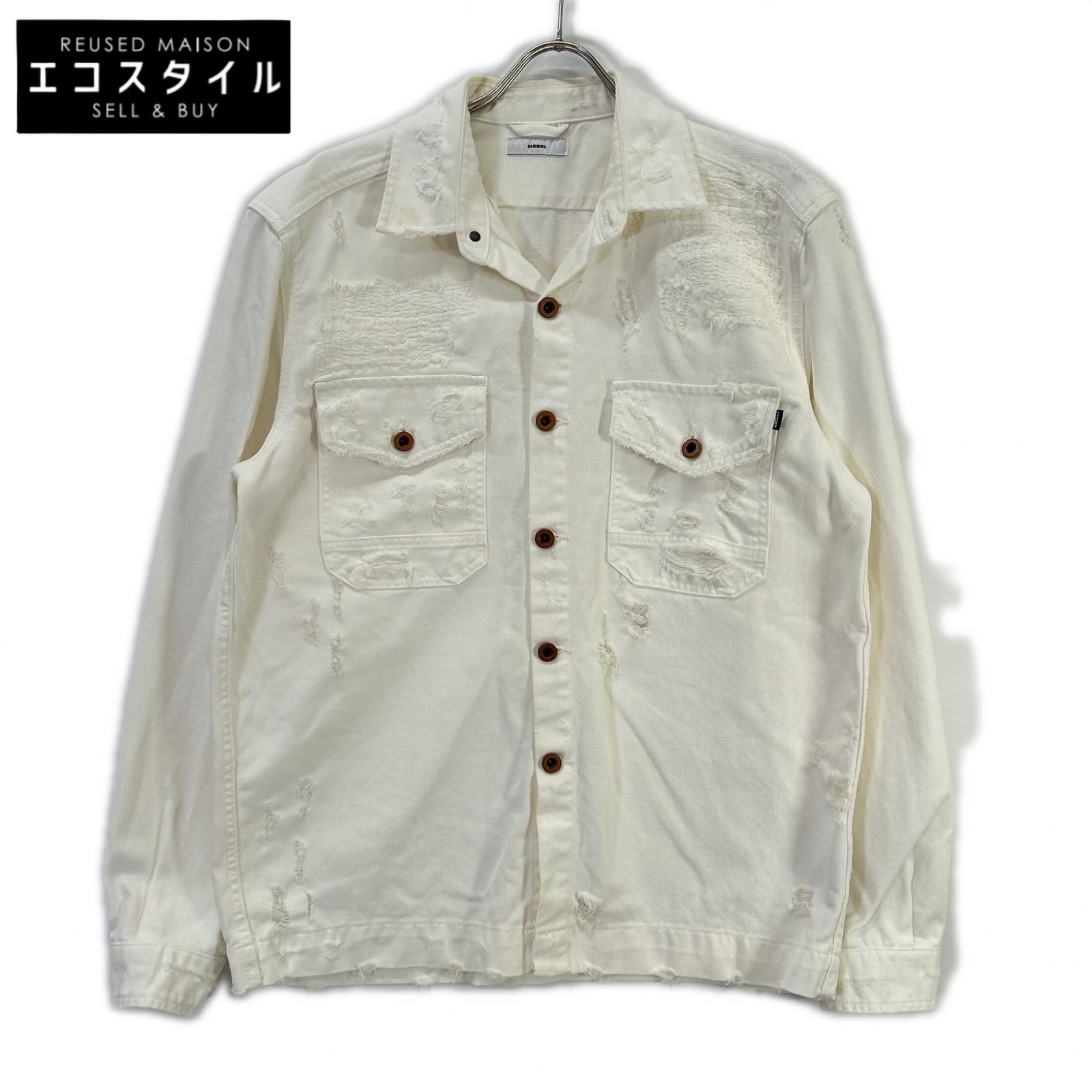 DIESEL　ディーゼル　ホワイト デニムジャケット ダメージ加工　L