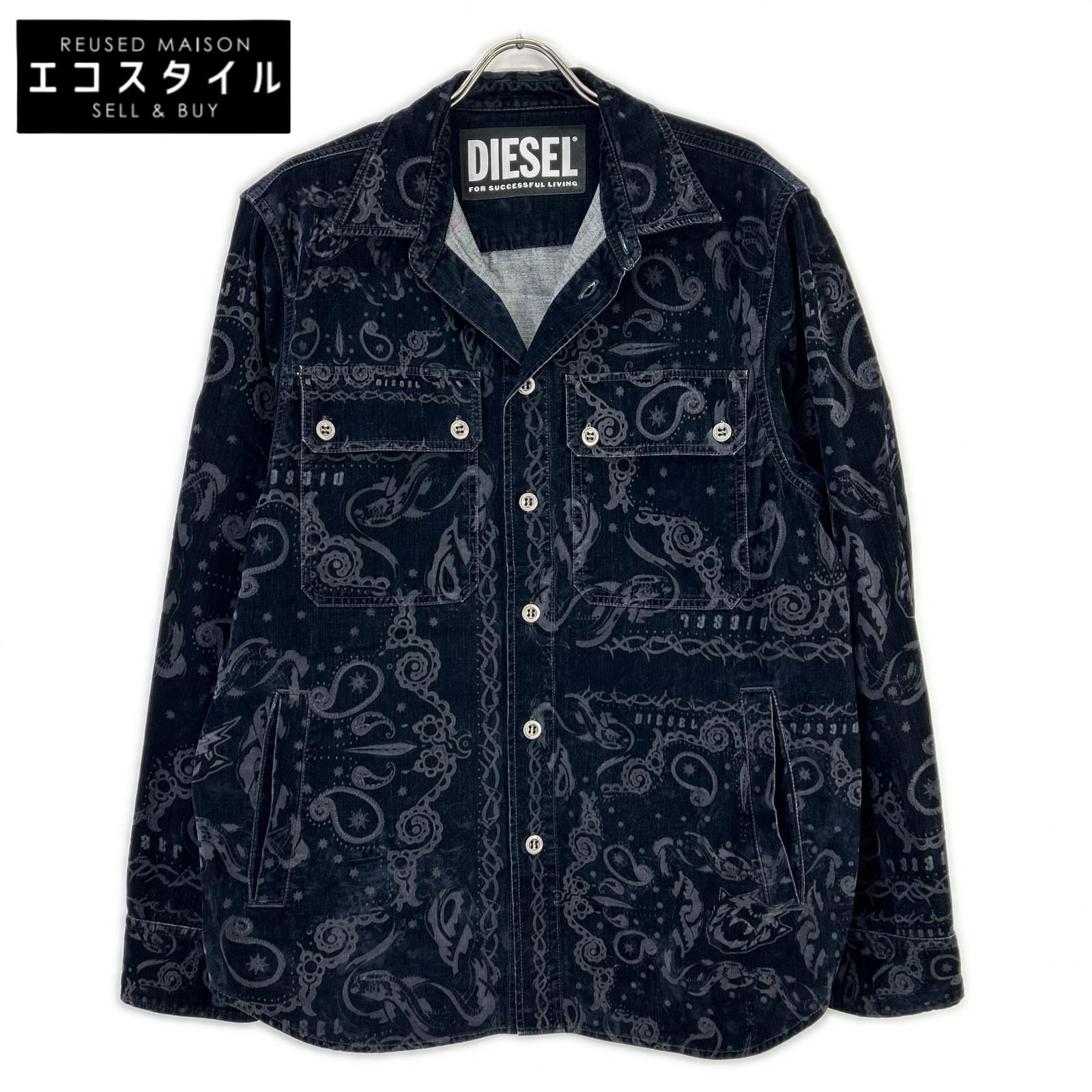 DIESEL ディーゼル ブラック デニムシャツ コーデュロイ ペイズリー L 