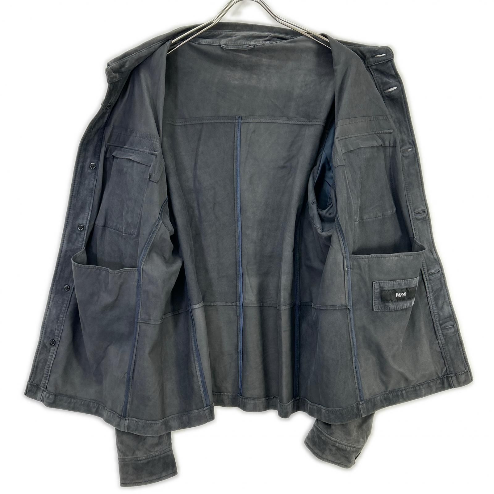 BOSS ボス グレー 羊革 レザーシャツジャケット 10187354 54-激安出品