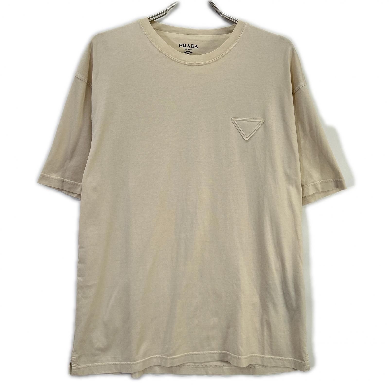 PRADA プラダ 23SS UJN852 ベージュ系 トライアングルロゴ Tシャツ L ベージュ系 23SS UJN852 PRADA プラダ トライアングルロゴ Tシャツ L