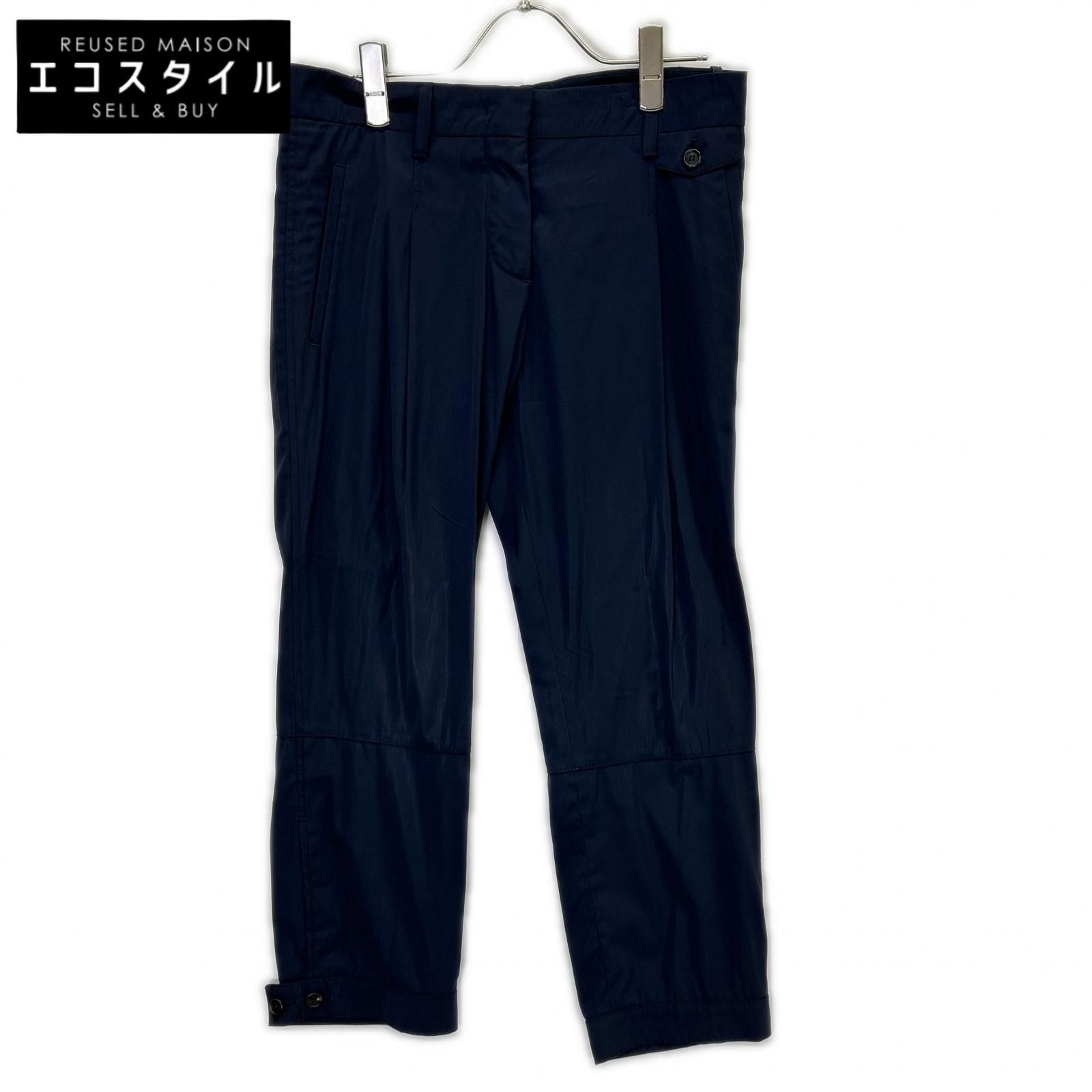 PRADA　プラダ　P2583 ネイビー 1タック クロップドナイロンパンツ　38S