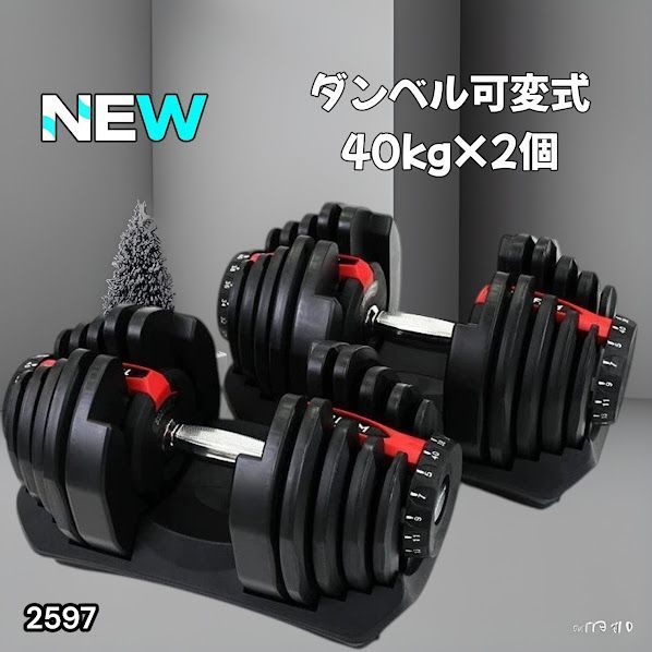 #2597 ダンベル 可変式 レッド 40kg 2個 総重量80kg 多機能 5~40kg 17段階調節 分かりやすいキロ表示 安全設計 省スペース 収納可能 ※一部地域離島別途配送料有