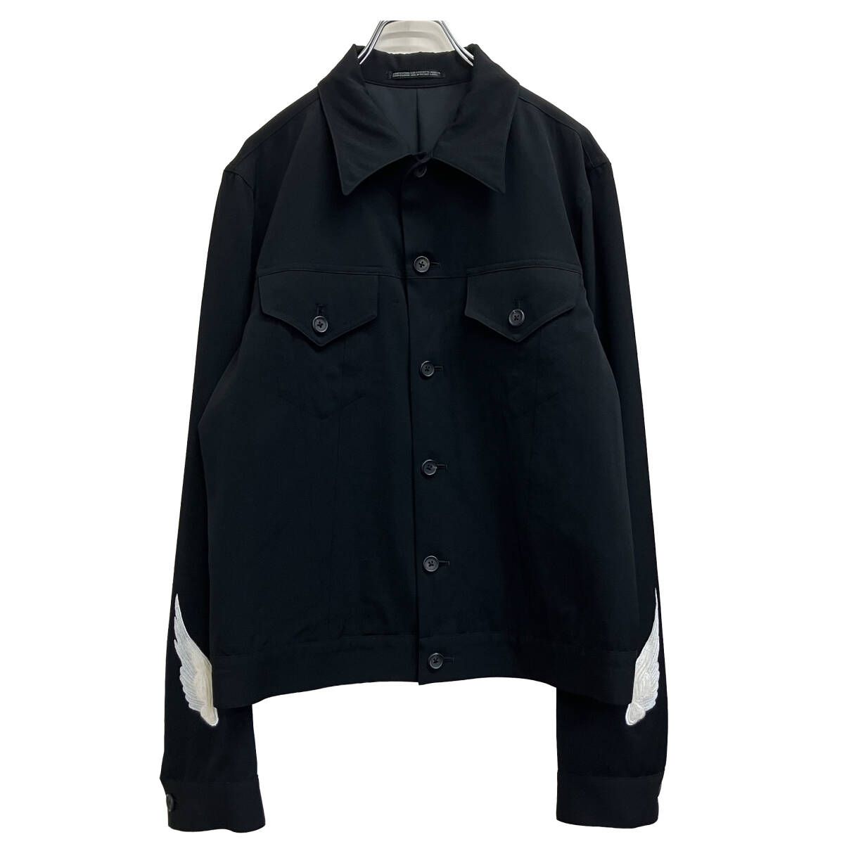 02AW YOHJI YAMAMOTO POUR HOMMEブルゾン 友禅羽根刺繍シワギャバジャケット HM-Y08-146 サイズ3 ブラック ヨウジヤマモトプールオム