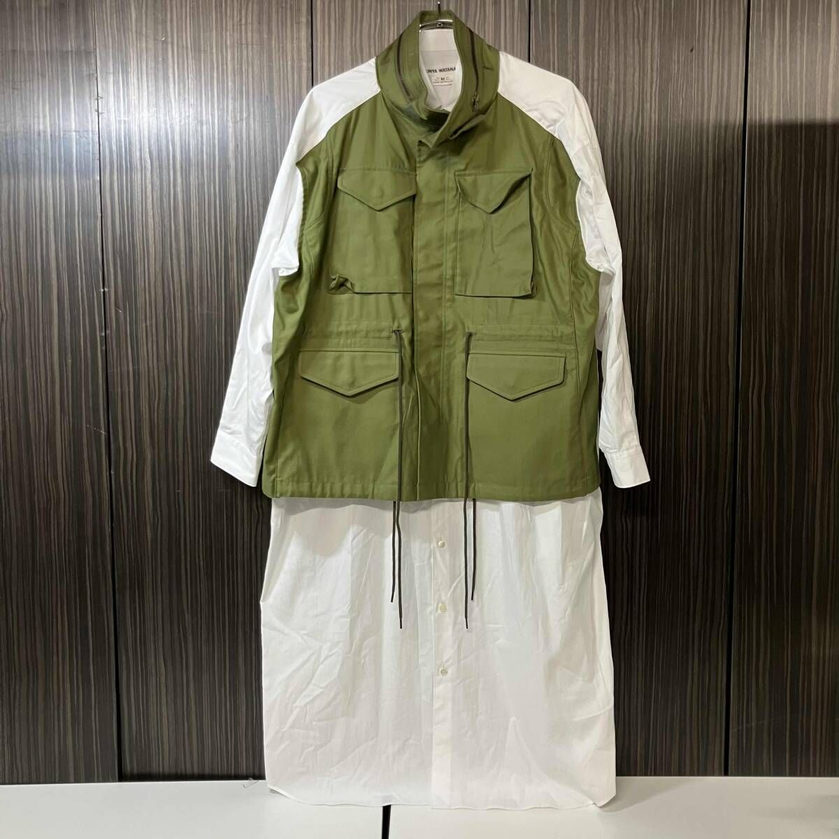 25ss JUNYA WATANABE 長袖ワンピース ミリタリージャケットドッキングシャツワンピース Mサイズ カーキ JO-O028 ジュンヤワタナベ