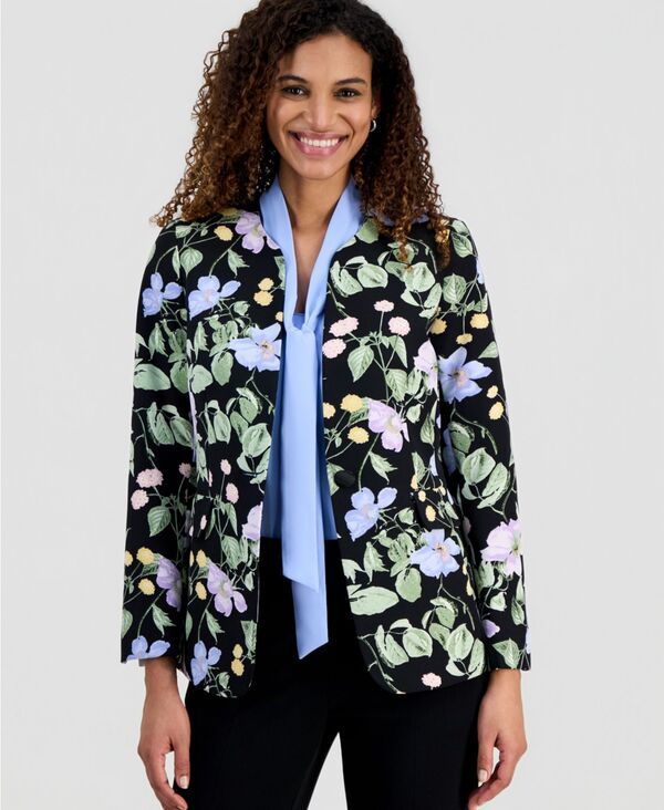カスパール レディース アウター ジャケット・ブルゾン フラワー柄 プチ プリント ブレザー フラワー Kasper Womens Printed Floral Collarless Blazereg